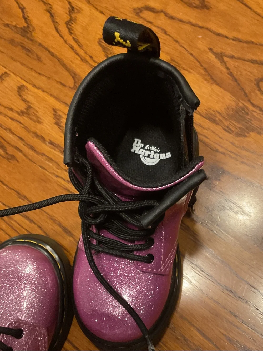 Dr. Martens Kids Pinkish Purple Glitter Lace-Up Boot